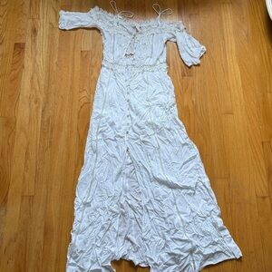 Forever 21 White Lace-Trimmed Maxi Dress